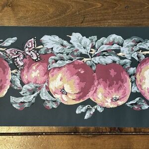 VTG Country Cottage York‎ Wallpaper Border Prepasted Apples Butterfly 5 Yds x 7"